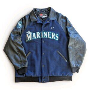 Vintage 90s Seattle Mariners NIKE Leather & Wool Baseball Varsity Jacket Mens XL